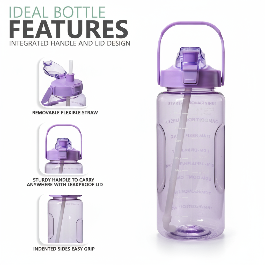 2 Litre Water Bottle with Time Marker – BPA Free, Leakproof, Large Capacity Sports & Gym Bottle with Handle- light Green