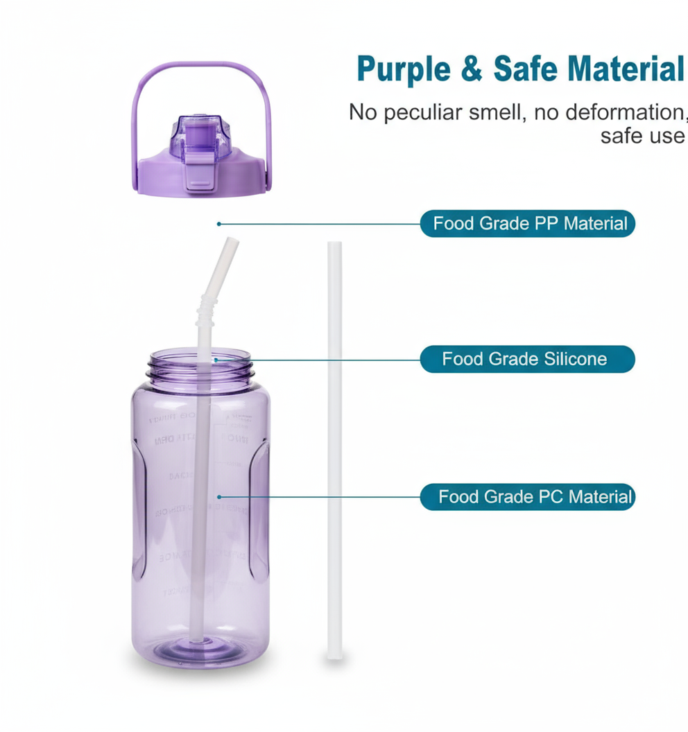 2 Litre Water Bottle with Time Marker – BPA Free, Leakproof, Large Capacity Sports & Gym Bottle with Handle- light Green