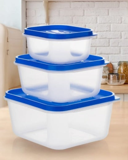 Square Food Storage Containers with Blue Lids_Set of 3: 2400ml * 1600ml* 800ml