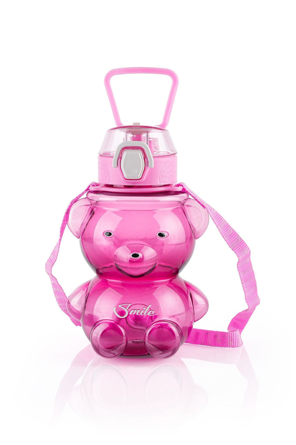 Kids Teddy Bear Water Bottle 1000ml || Pink, BPA-Free Plastic with Straw, Leakproof Lid and Carrying Strap