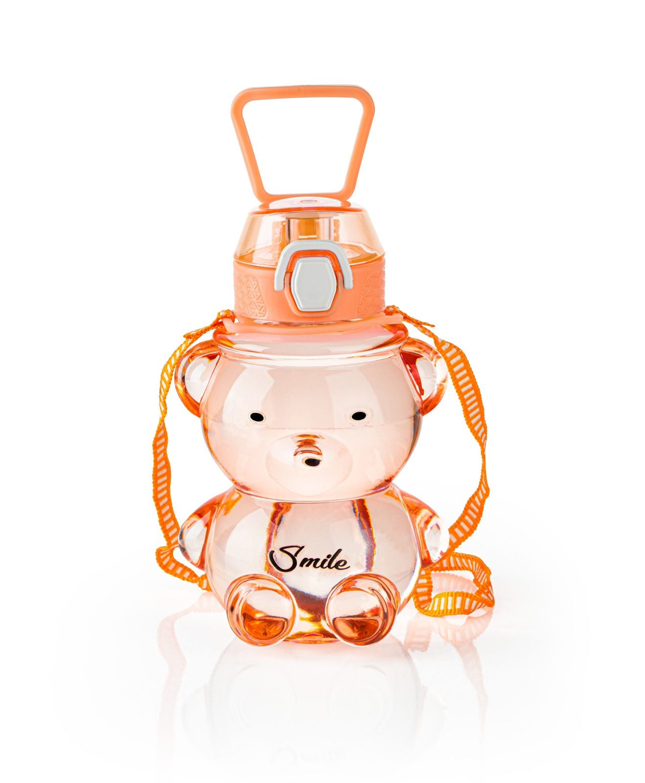 Kids Teddy Bear Water Bottle, 1000ml, Pink, BPA-Free Plastic with Straw, Leakproof Lid and Carrying Strap