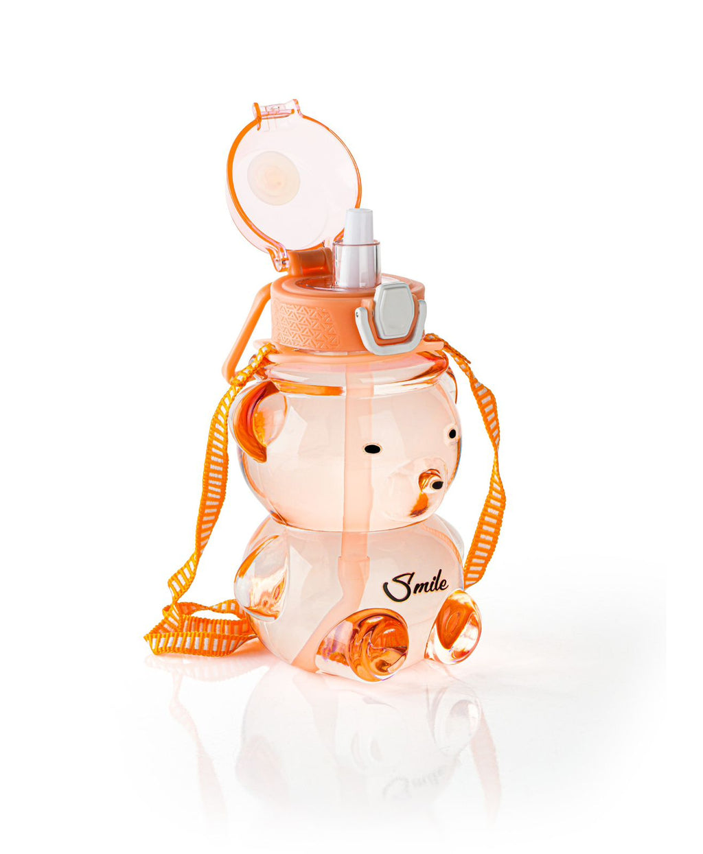 Kids Teddy Bear Water Bottle, 1000ml, Pink, BPA-Free Plastic with Straw, Leakproof Lid and Carrying Strap