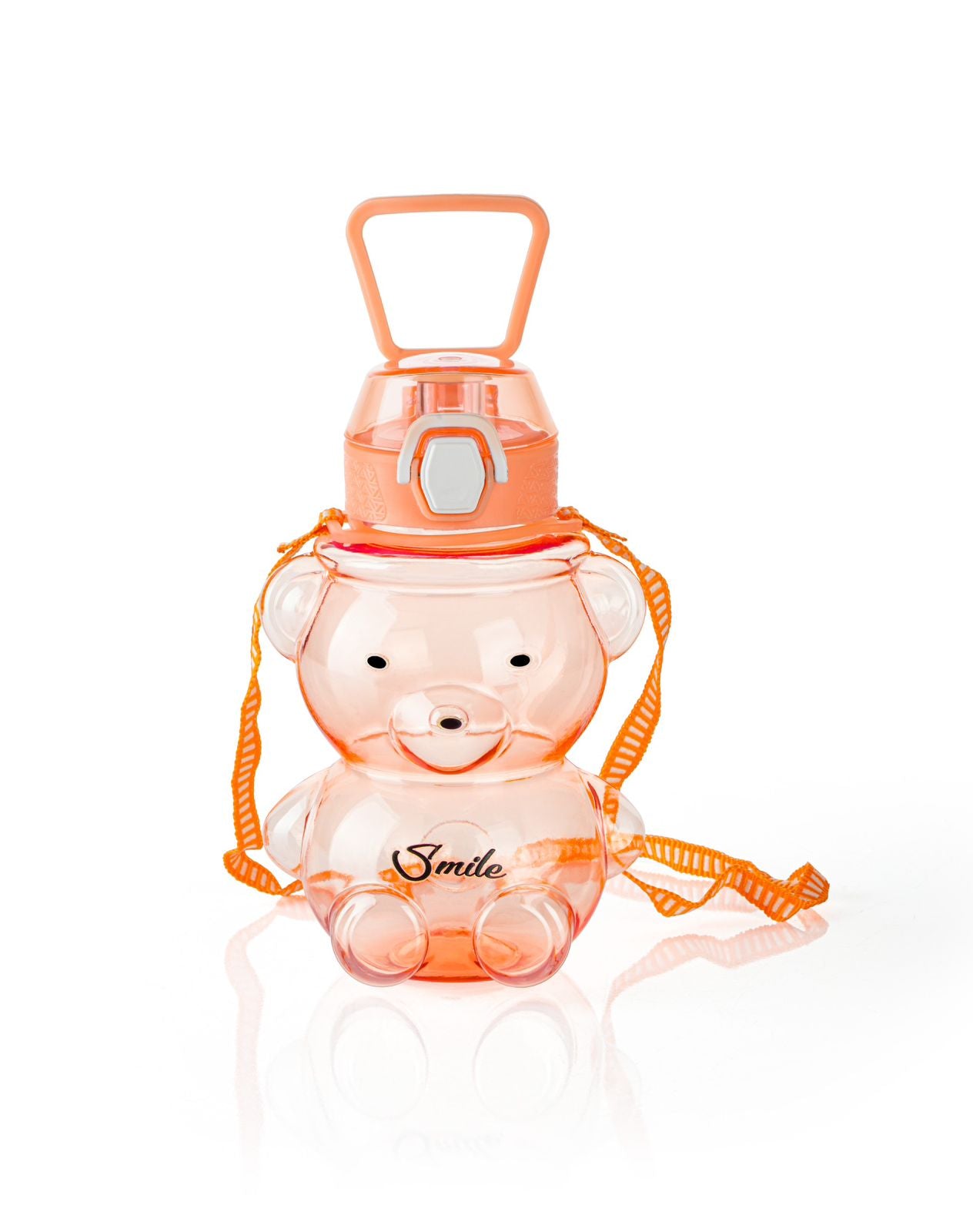 Kids Teddy Bear Water Bottle, 1000ml, Pink, BPA-Free Plastic with Straw, Leakproof Lid and Carrying Strap