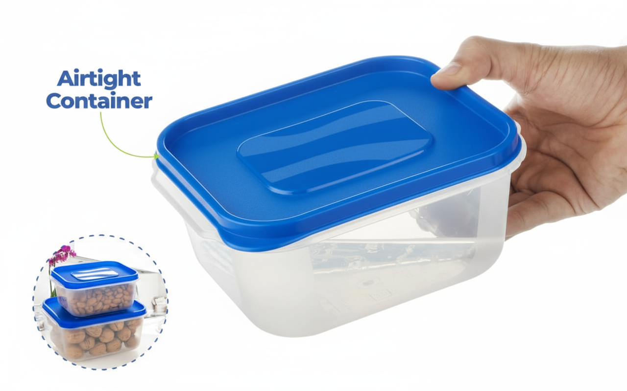 Square Food Storage Containers with Blue Lids_Set of 3: 2400ml * 1600ml* 800ml