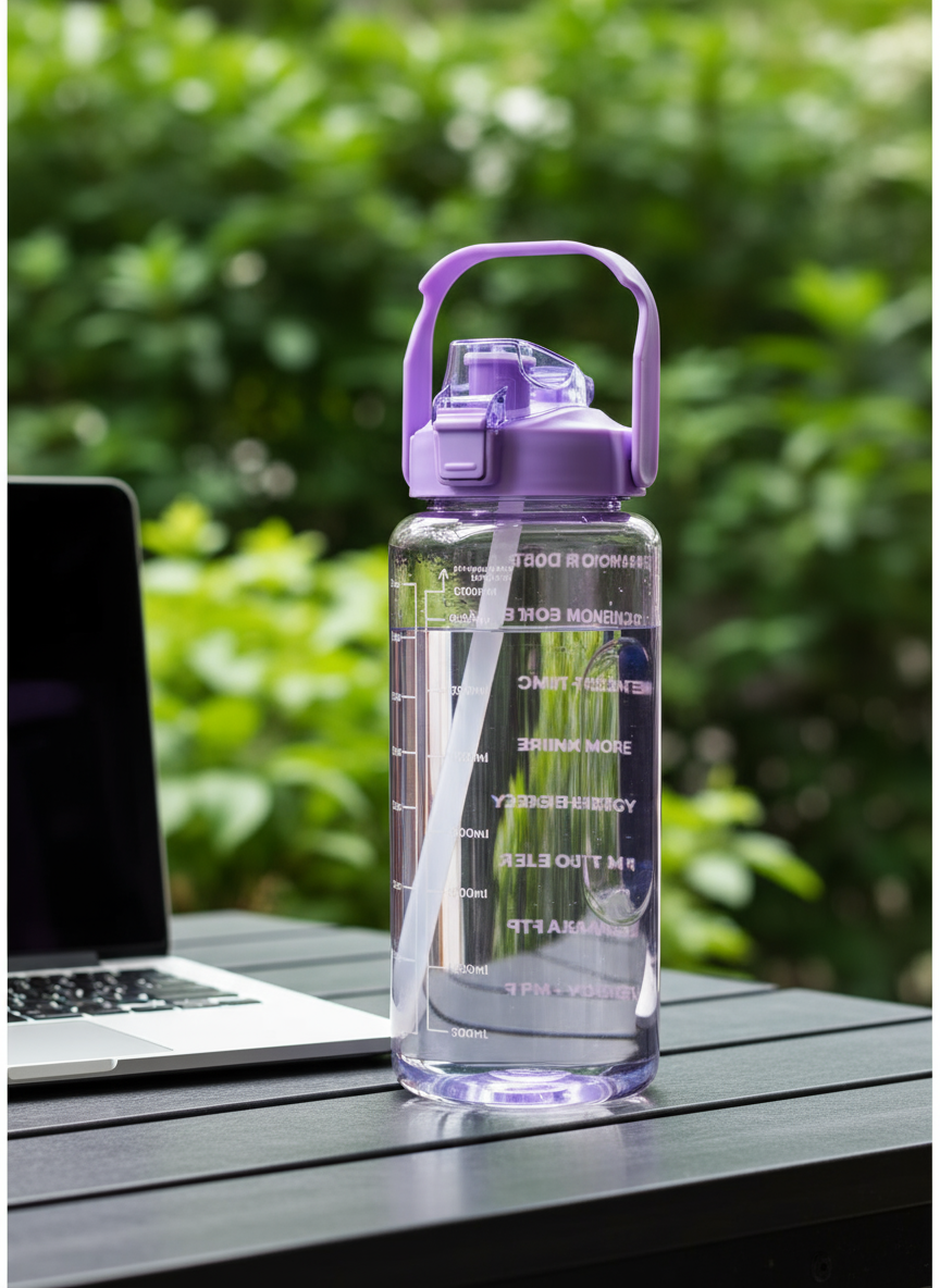 2 Litre Water Bottle with Time Marker – BPA Free, Leakproof, Large Capacity Sports & Gym Bottle with Handle- light Green